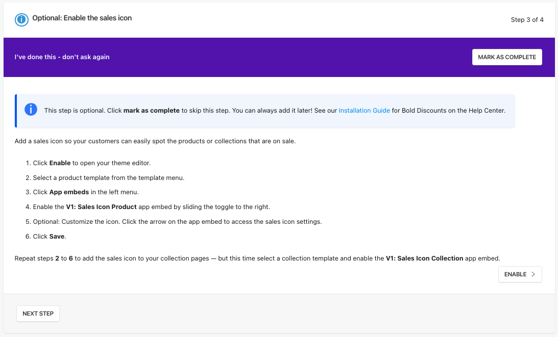 Enable sales icon