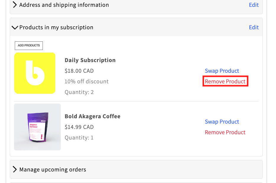 Click Remove a product