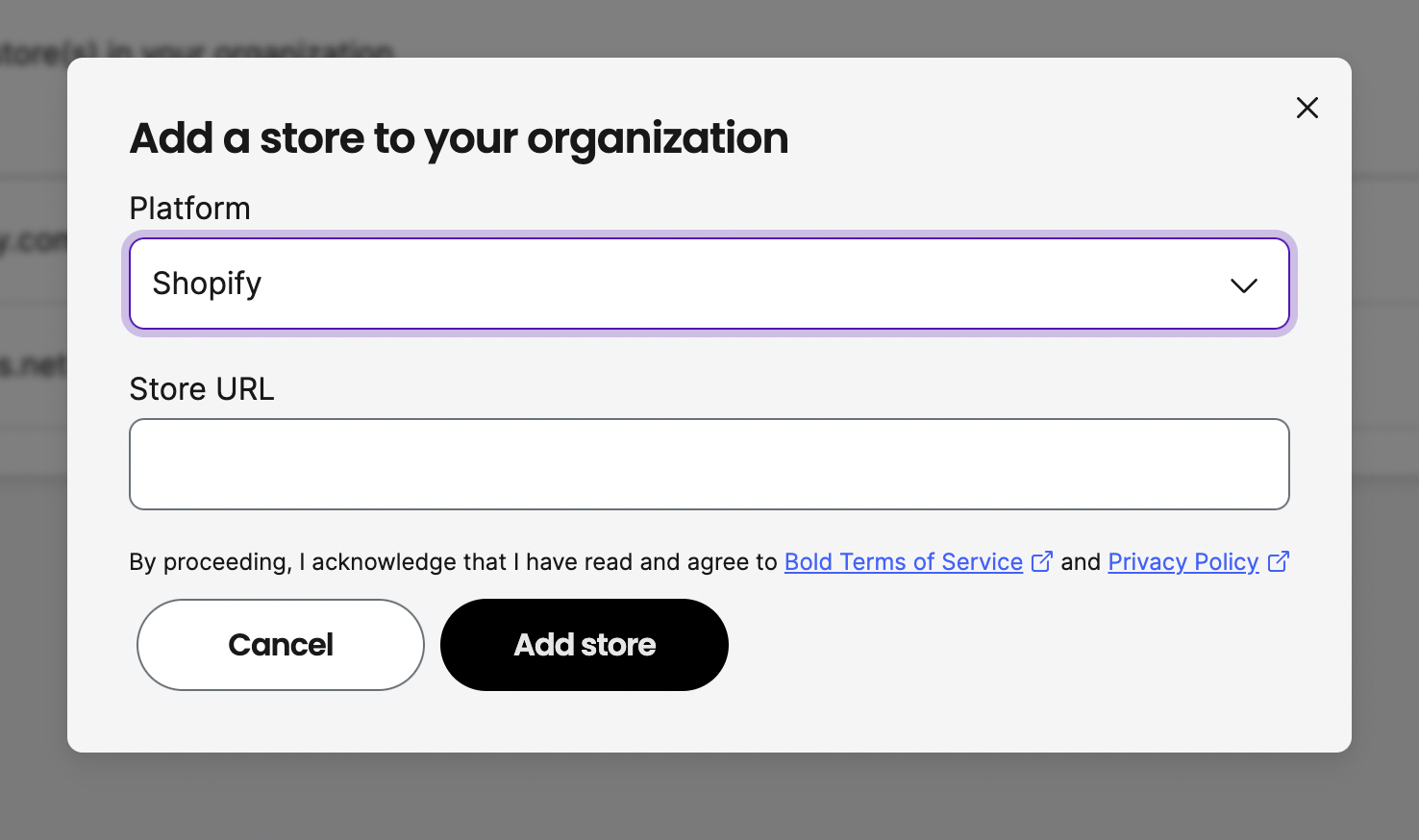 Select Shopify and add your URL