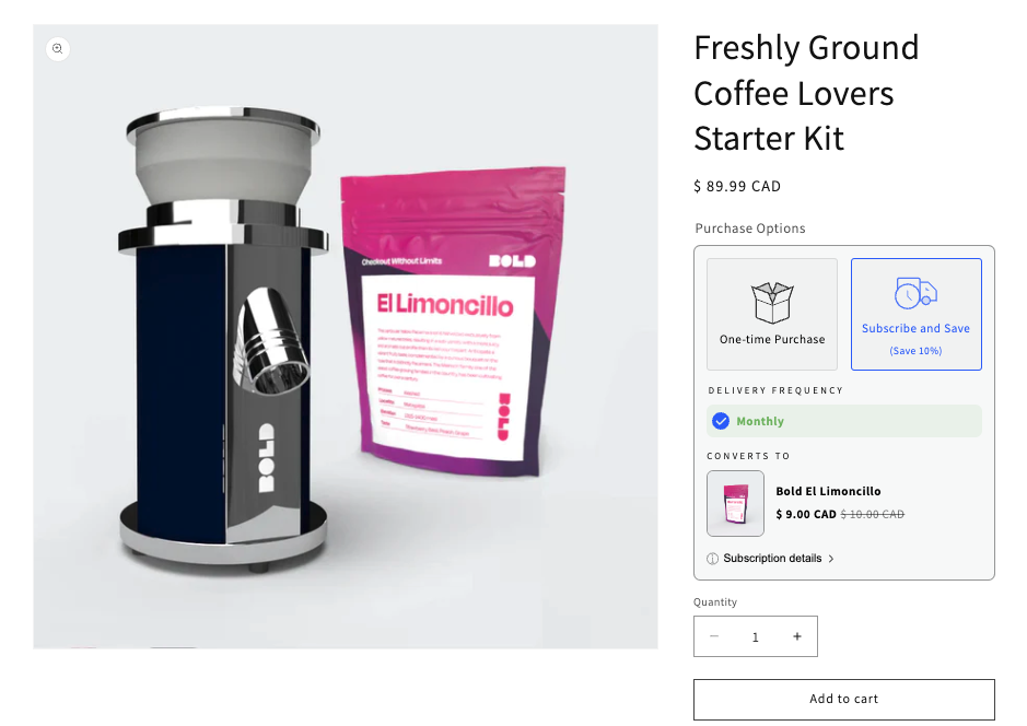 Convertible subscription widget product page display