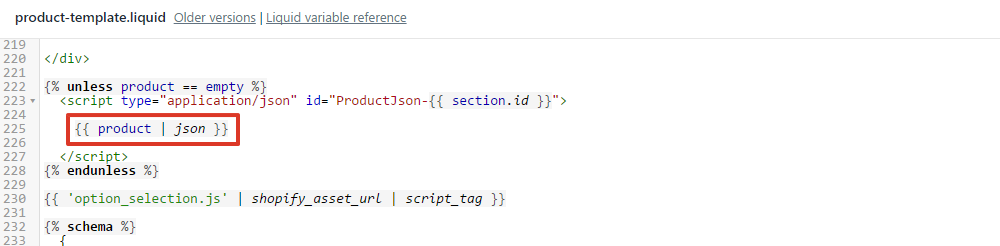 Find each instance of product | json