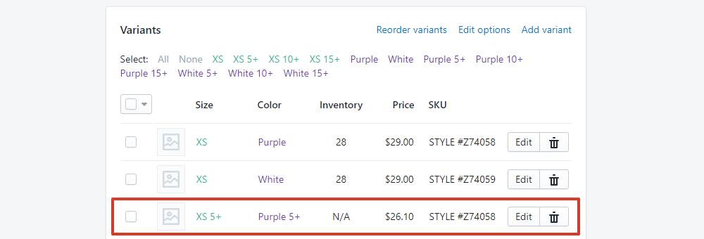 Remove Variants