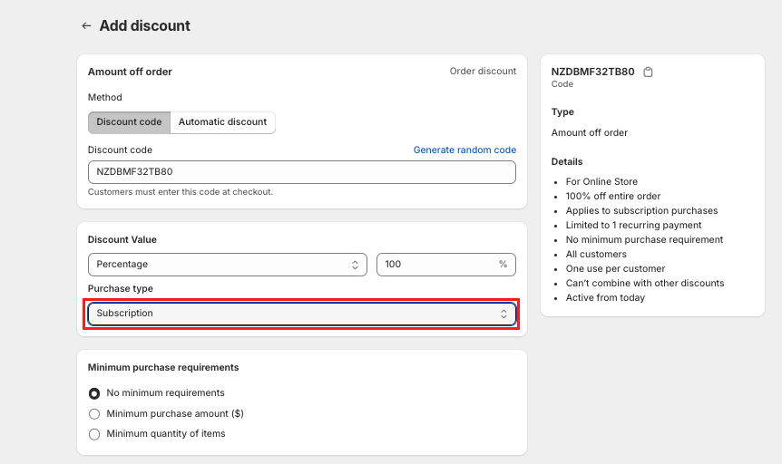 Example discount code