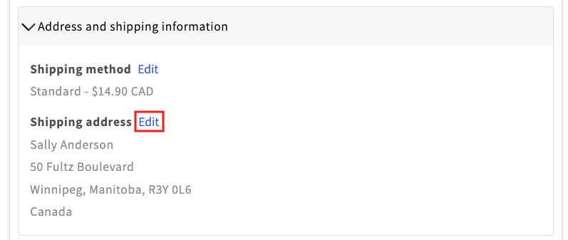 Edit Shipping address