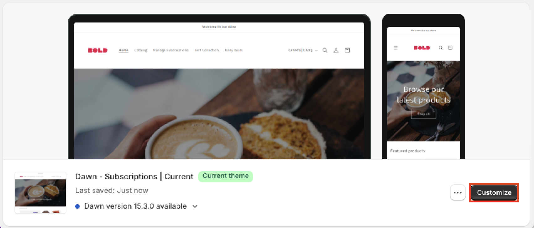 Customize button