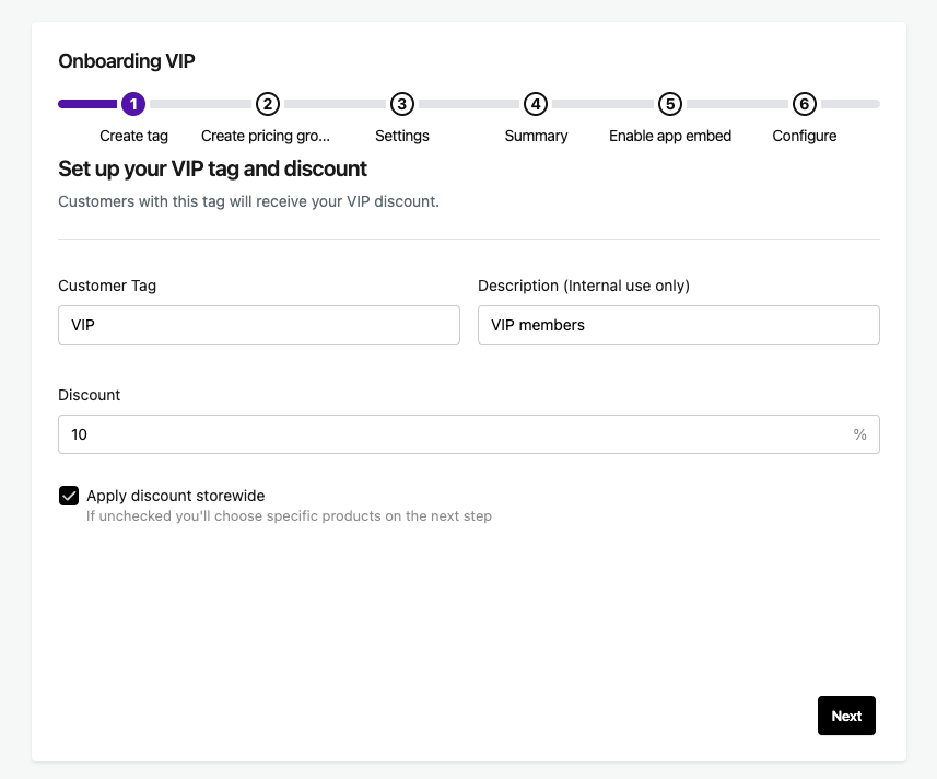 Set up your VIP tag and discount