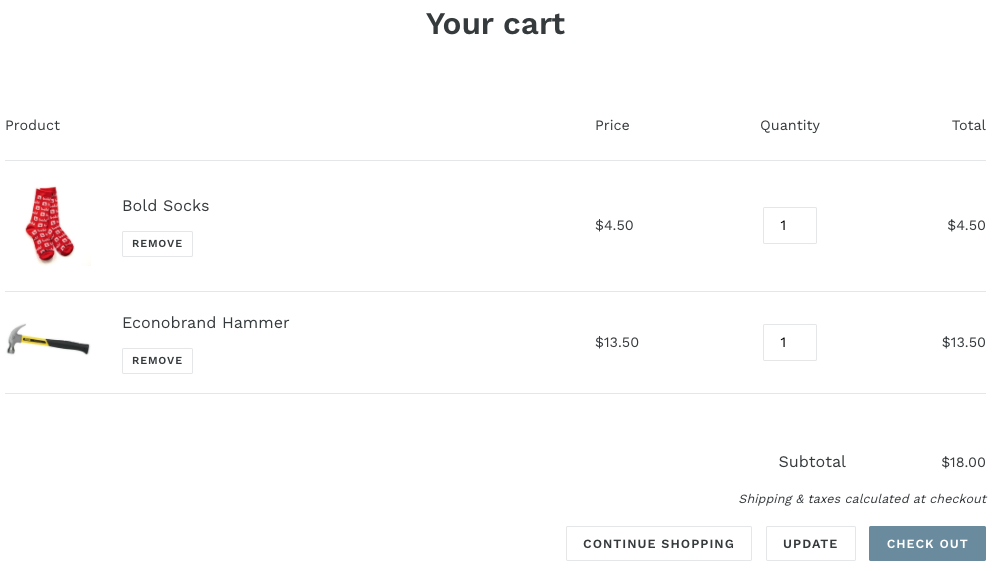Combo Produc on Cart Page Example