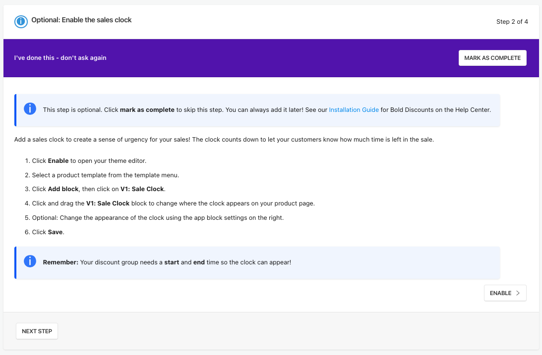 Enable sales clock