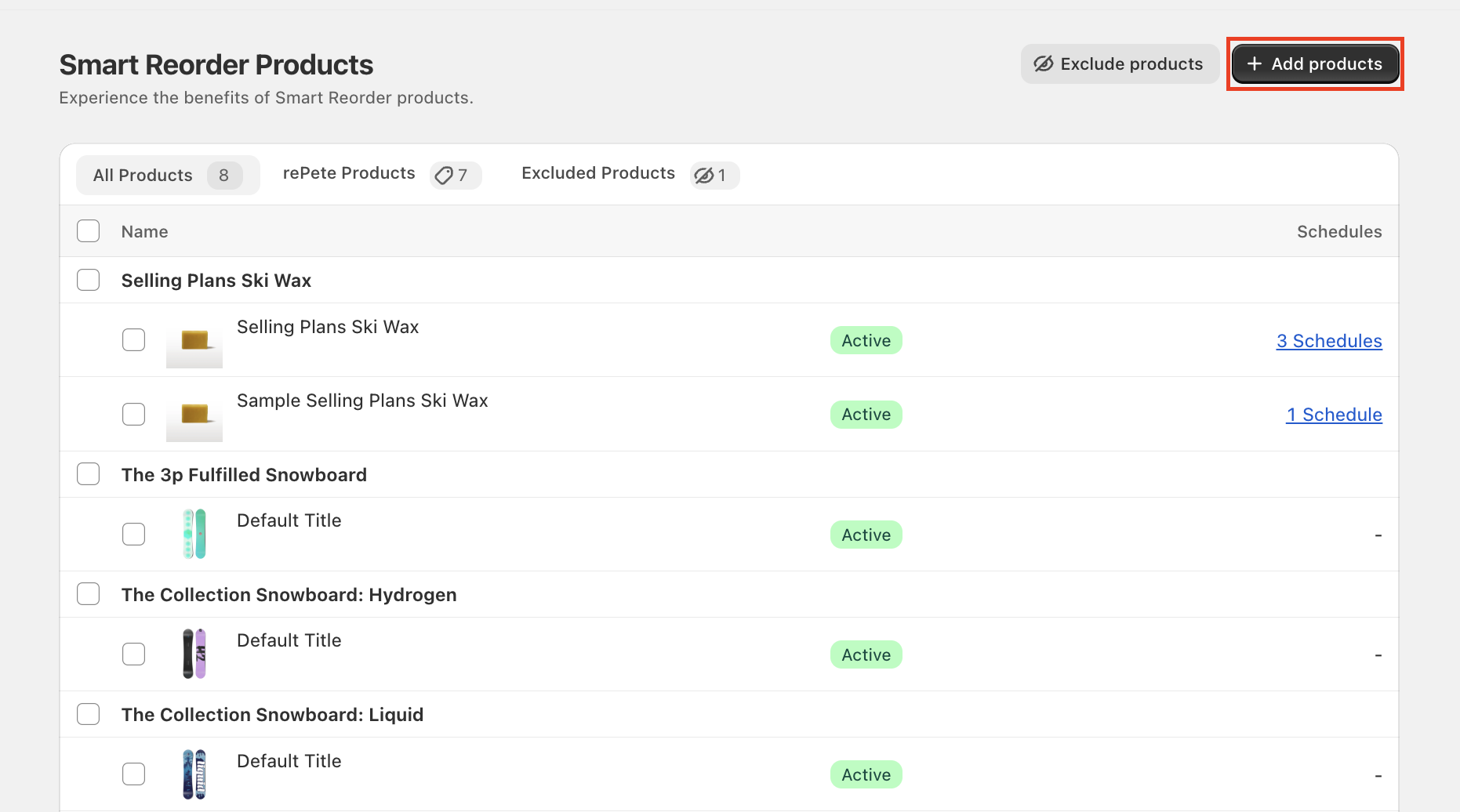 Add products button