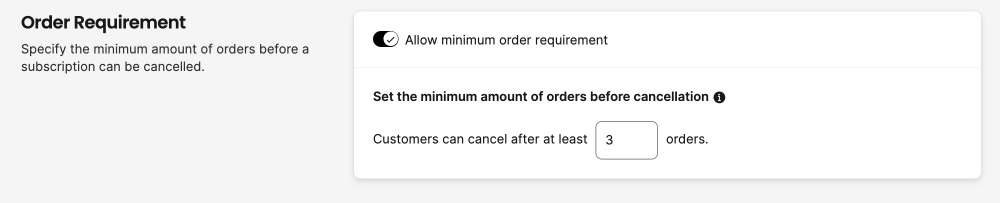 Minimum order requirement setting
