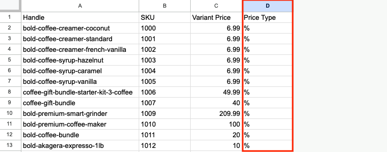 Price Type Column