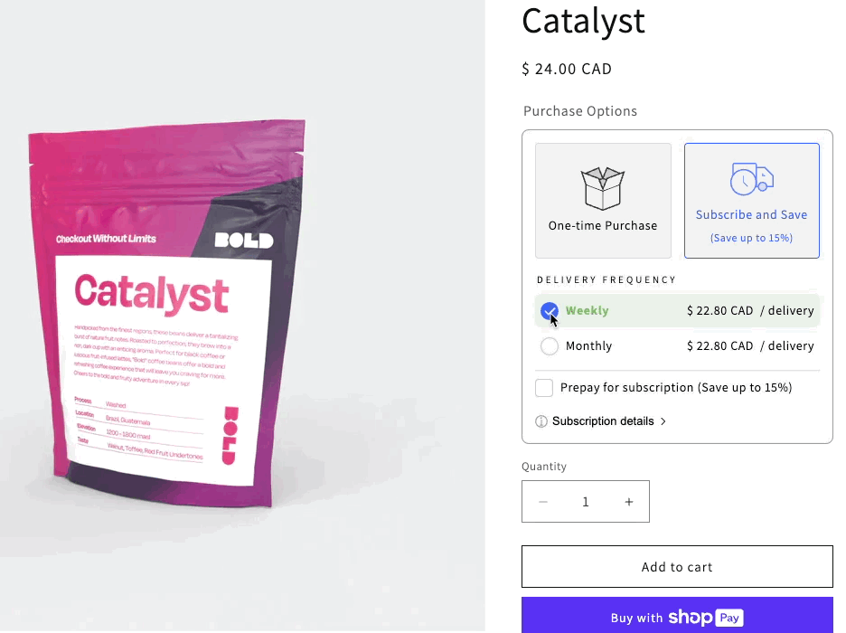 Prepaid subscription widget