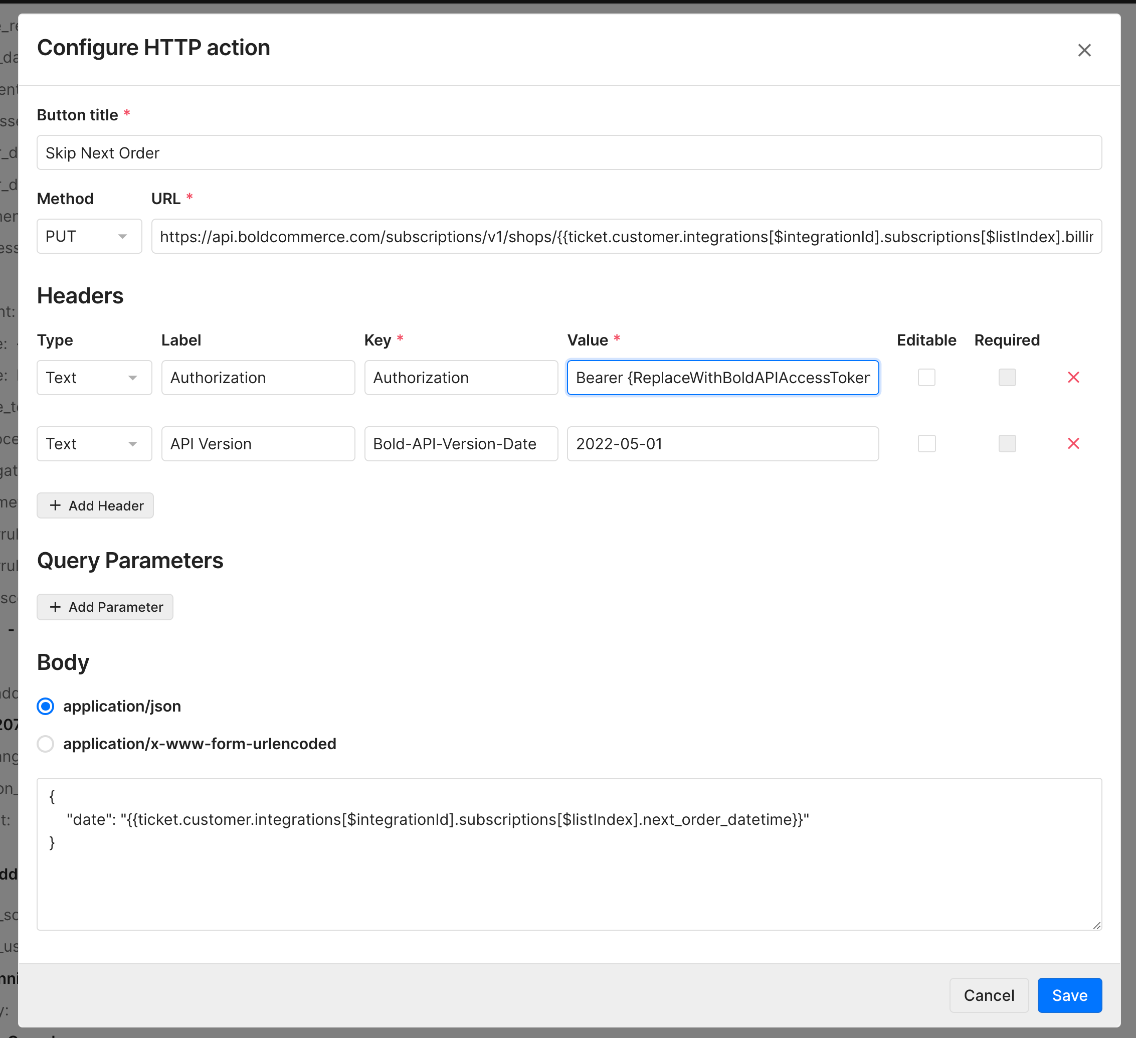 Configure HTTP action
