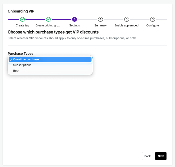 Choose which purchase types get VIP discounts