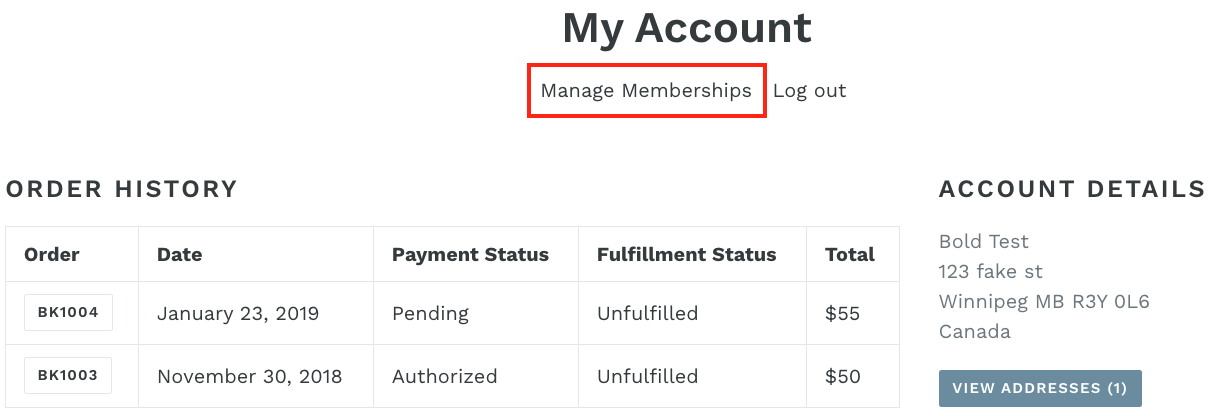 Manage Memberships Link