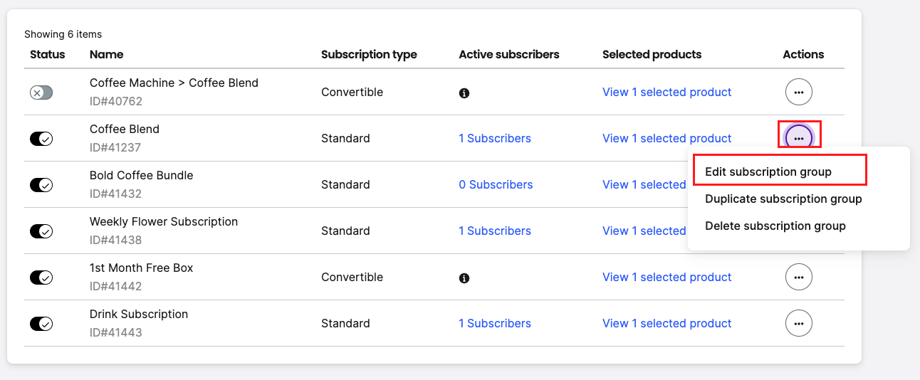 Edit subscription group