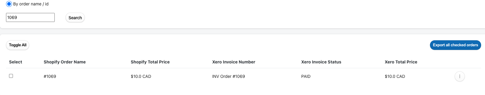 Search by order ID