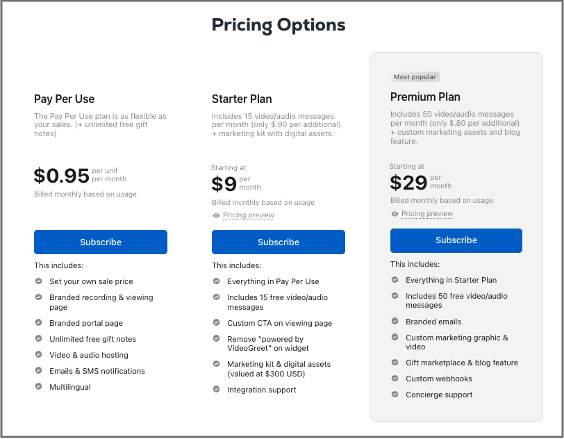 Video Greet Pricing