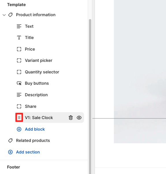 Click and drag the Sale Clock up or down the page