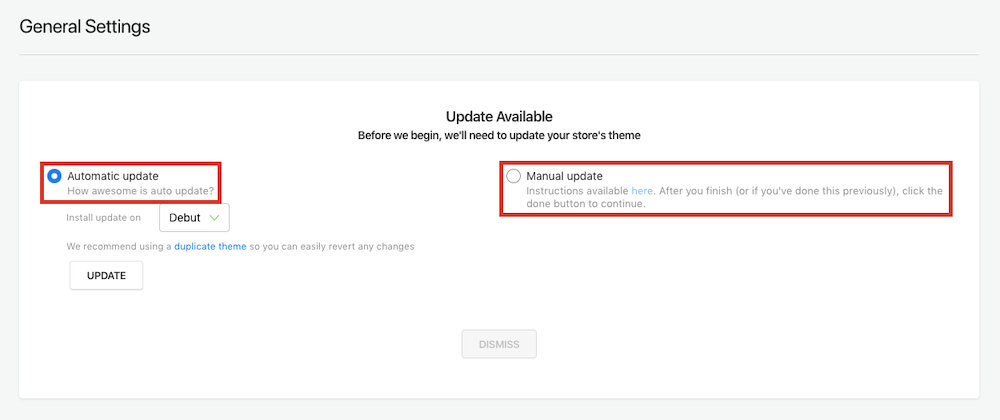 Update options