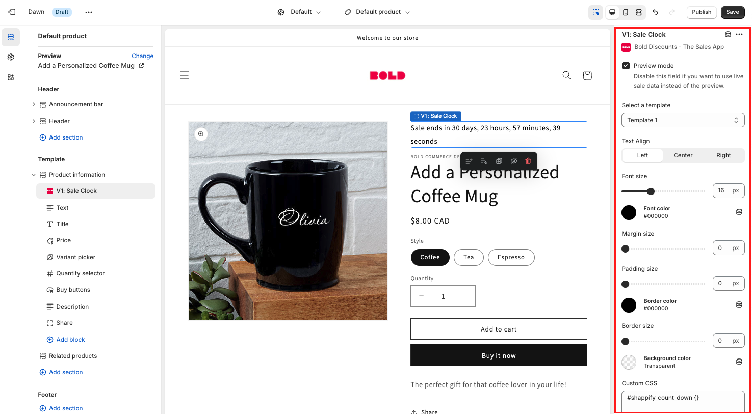 Sales clock settings