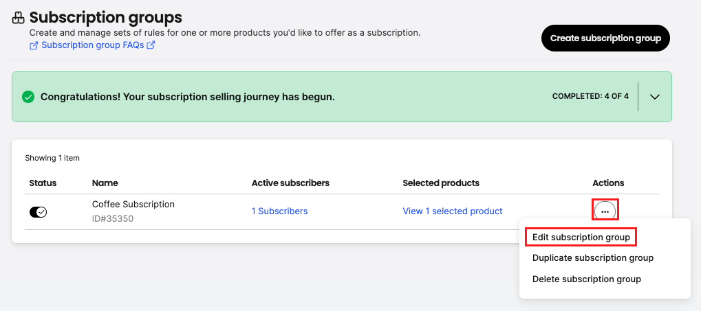 Edit subscription group