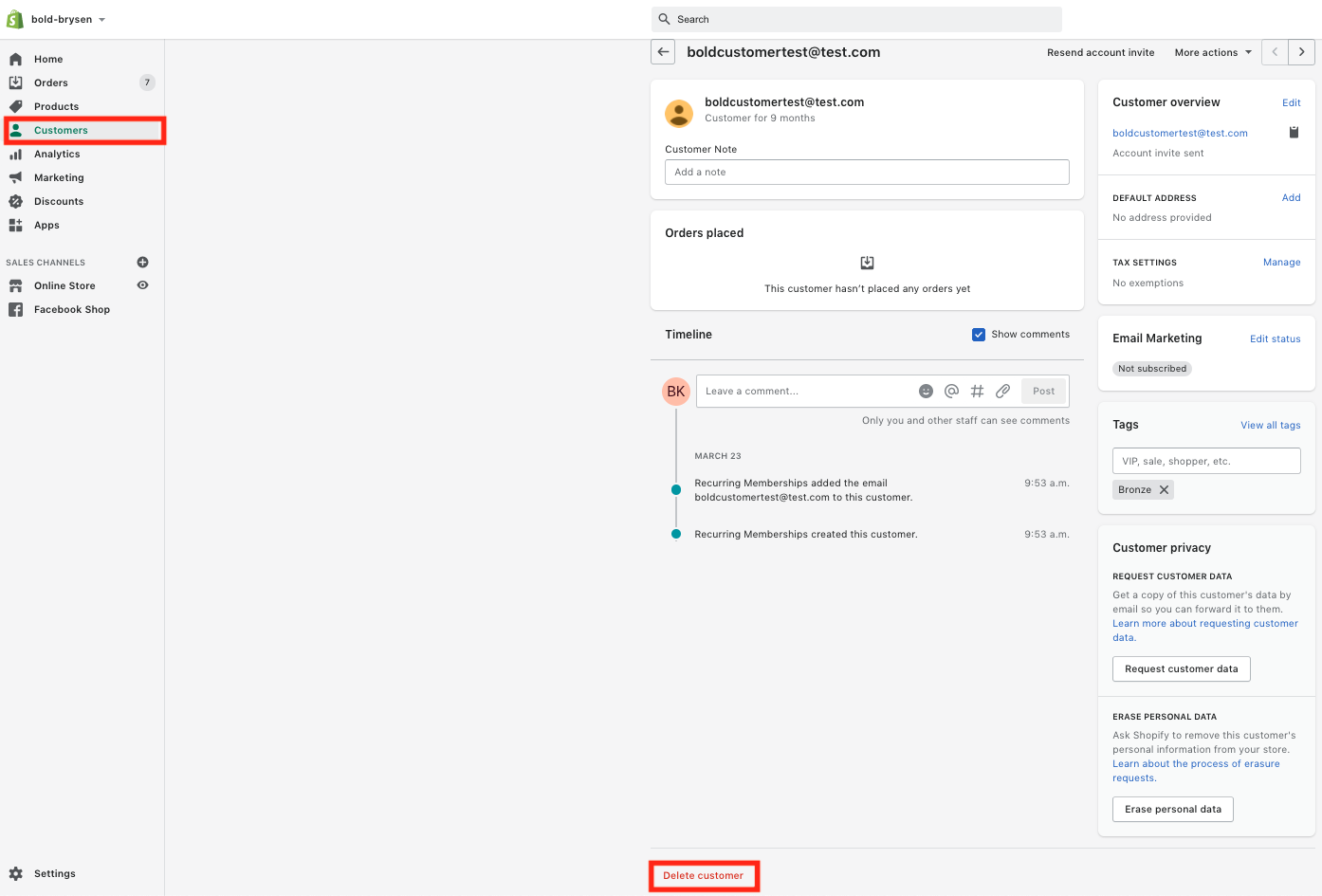 Delete Customer Example