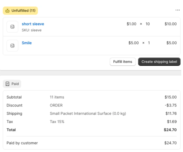 Order Discount Example in Shopify
