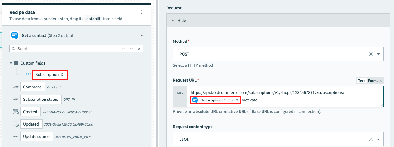 Subscription ID Selected
