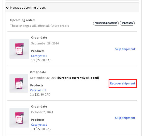 Recover shipment - customer portal