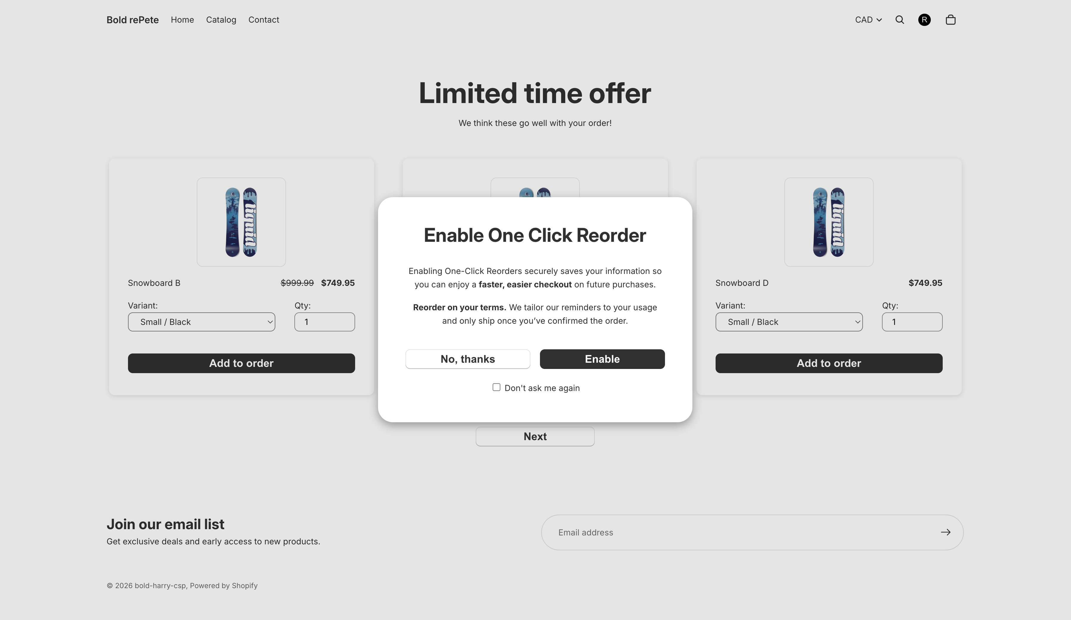 Enable One Click Reorder