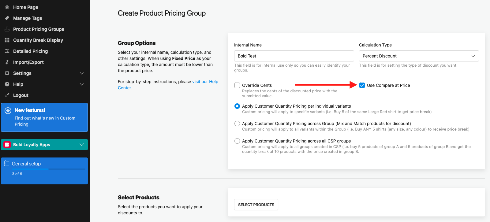 Compare-at price checkbox
