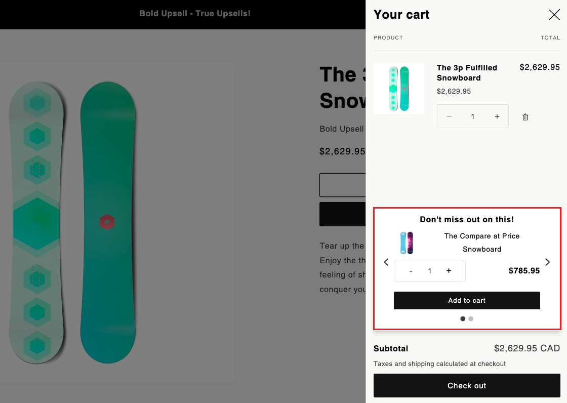 Upsell after cart items