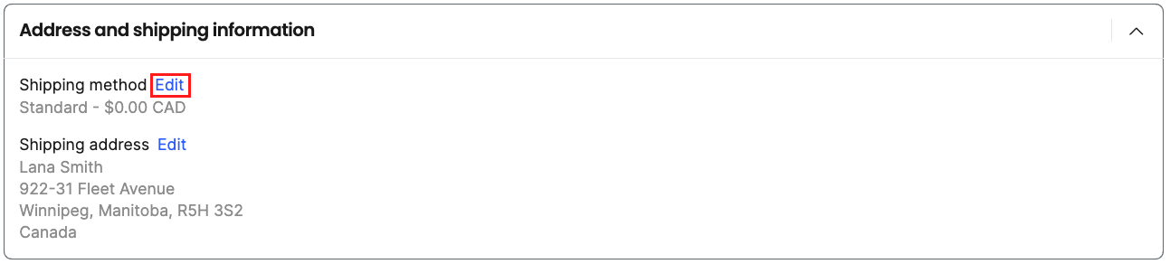 Edit Shipping method