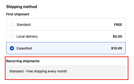 Recurring shipment example