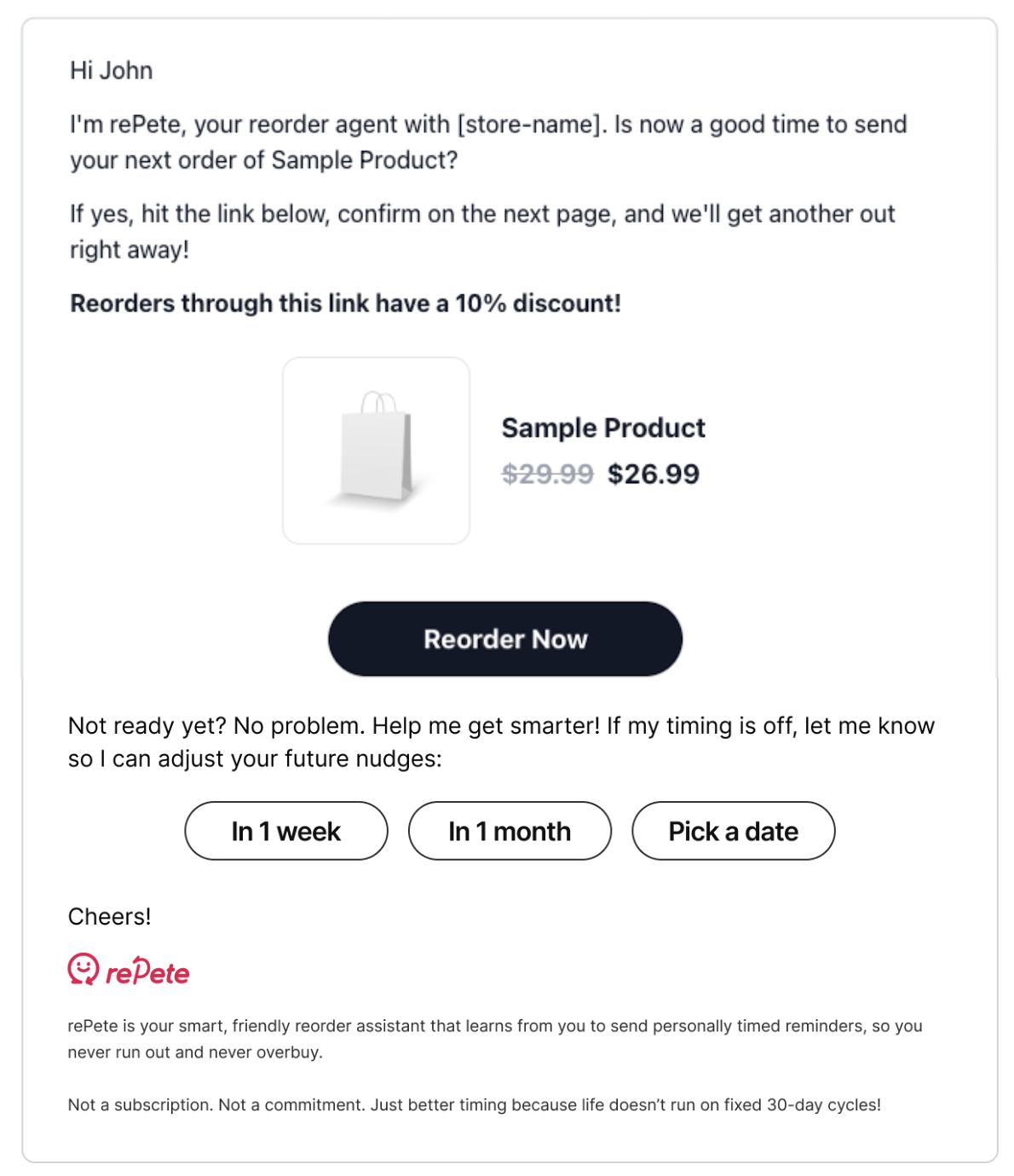 Example rePete email nudge