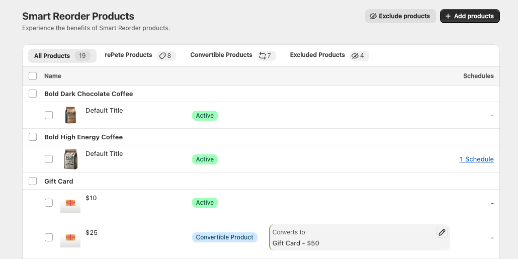 Products page